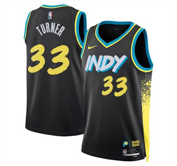 Men%27s Indiana Pacers #33 Myles Turner Black 2023-24 City Edition Stitched Basketball Jersey Dzhi->los angeles lakers->NBA Jersey